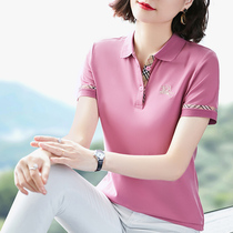Mom short sleeve t-shirt women cotton top 2021 new summer loose lapel collar half sleeve polo shirt size casual