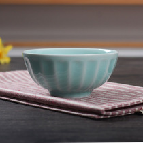 Bowl Four 5 Inch Glazed Rice Bowls of Green Porcelain Tableware Bowl 4 5-inch glazed rice bowls High foot in small soup bowls