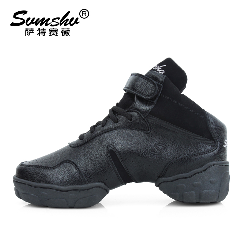 Female Jazz Men's Modern Dance Shoes Children Girls Softbottom Genuine Leather Bull Leather Square Dance New Black Dancing Dance Shoes