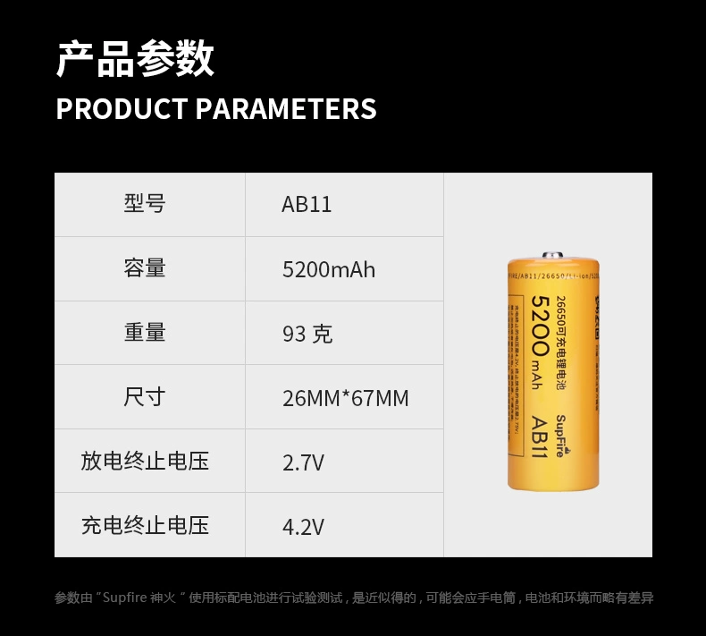 Đèn pin Shenhuo AB11 pin lithium 26650 có thể sạc lại công suất lớn 3.7V / 4.2V sạc 5200 - Khác