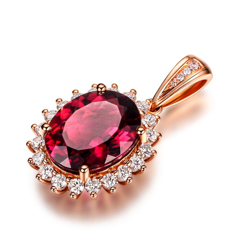 彩色宝石水滴碧玺镶嵌加工定制18k金豪镶钻石吊坠颈项坠珠宝首饰_不