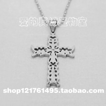Large lace silver cross necklace mens titanium steel inlaid zircon spot
