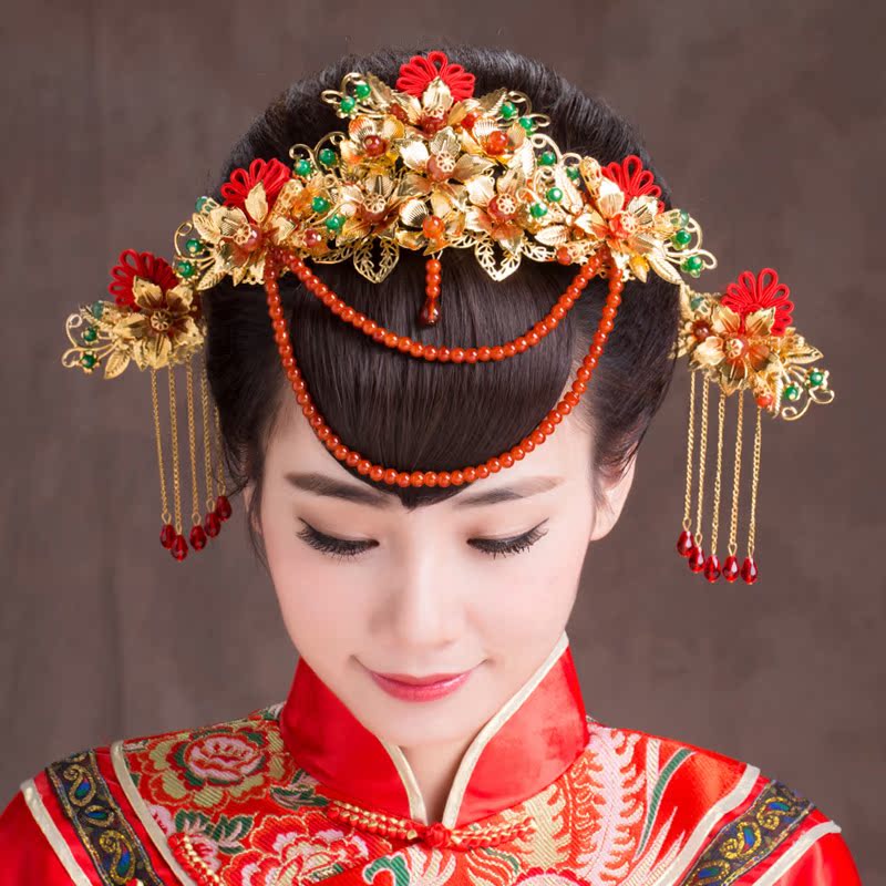 yulianshang xiuhe clothing headdress, bridal phoenix crown, chinese wedding dress, dragon and phoenix gown, step by step accessories