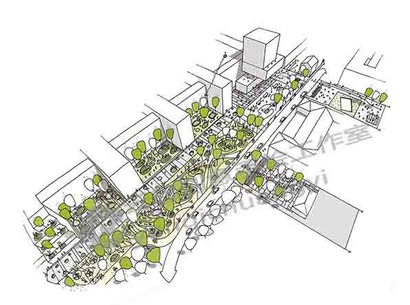 丹麦哥本哈根商业学院校园景观设计平面鸟瞰手稿景观环艺学习素材