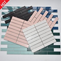 Mosaic blue crystal glaze I-shaped rectangular strip small ceramic tile Round entrance arc wall tile bathroom floor tile