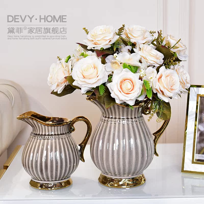 Modern light key-2 luxury ceramic vase European sitting room tea table table simulation flowers, flowers, floral soft adornment is placed