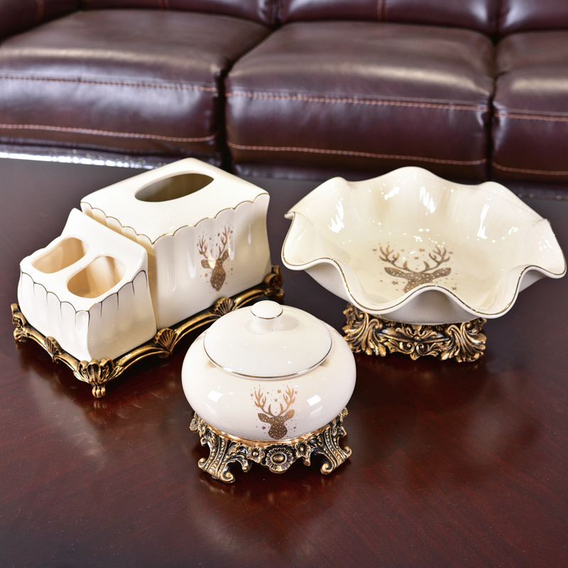 American light three key-2 luxury ceramic bowl suit I and contracted sitting room tea table ashtray tissue box decorative furnishing articles
