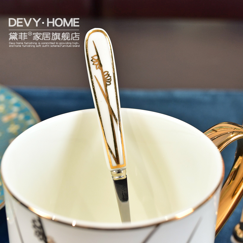 Light European - style key-2 luxury creative mark cup small coffee cup with a spoon, American office luxurious ceramic tea cup home