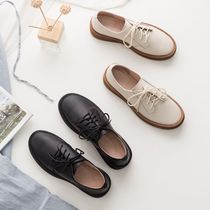 Qibuforest 2021 spring new literary and artistic simple round head lace-up female student Japanese soft leather single shoes British style