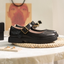 Seven steps Forest round head black Hepburn flat Mary Jane shoes literary retro big head small leather shoes Lady single shoes Spring