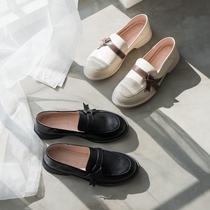 QIBUFOREST literary cowhide small leather shoes 2021 spring new European station flat student loafers single shoes women