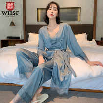 Sleepwear Woman Summer Ice Silk Three Sets Sexy Harnesses Spring Autumn Style Long Sleeves Women Spice Clothing Fire Hot Morning Gown Home Clothes