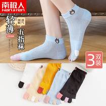 Antarctic five finger socks ladies summer thin cotton socks Japanese cute toe socks set short tube mesh toe socks