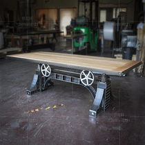 Retro solid wood dining table restaurant bar office meeting negotiation table wrought iron industrial style creative lift table customization