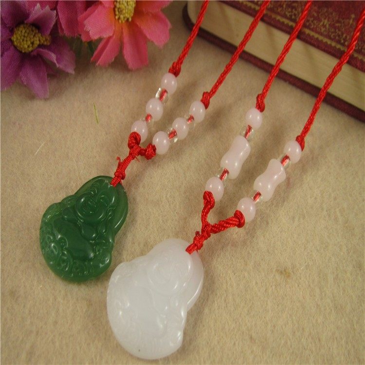 仿玉石佛 观音项链男女 平安扣吊坠挂绳手工编织玉坠