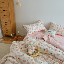 < Water Honey Peach > Ins Han Style Teenage Girl Full Cotton Four Pieces Of Pure Cotton Three 4 Pieces Of Fresh Bed Fresh Bed Linen Bed