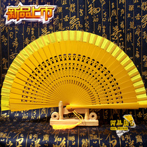 Double sided wood fan Spanish group Dance fan walking show Dancing Female Fan Pure Yellow Folding Fan-Qipao Retro Fan