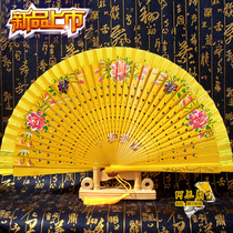 Double sided Spanish folding fan jazz dance fan flag gown walking show group Wing Chun Dancing Female Fan wood pure hand-painted