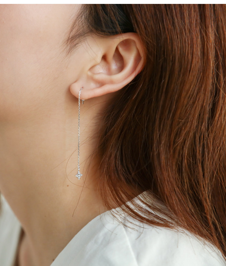 宝石矿工 18k白金时尚长款钻石耳线 12分钻石雪花钻石耳钉 耳坠