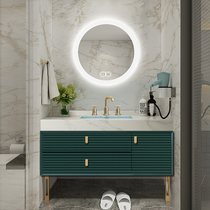 Intelligent rock board solid wood bathroom cabinet light luxury style one-body basin sink toilet sink combination floor-standing