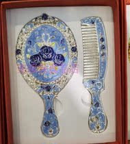 Harbin souvenir small mirror comb set enamel alloy portable European makeup mirror Russian gift