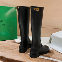 But knee thin stretch boots Martin boots British high boots womens winter zipper long tube Knight boots flat heel boots