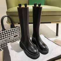 Mona high boots Womens knee boots boots Leather thick-soled cigarette tube boots Knight boots Thin Martin boots British style