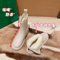 2021 leather wool one snow boots women plus velvet thickened Martin boots leather waterproof anti-skid boots Northeast cotton shoes