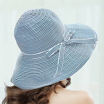 Spring and summer autumn sun hat female striped cloth hat big eaves sunscreen foldable sun hat Joker tourism beach fishermans hat