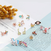 Small original Small Bear Mini Animal Cartoon Earrings Minima Cute Fire Birds Parrot Unicorn Drop Oil Earner