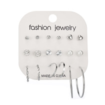 South Korea Creativity Brief Water Drill Pearl Zircon Earrings Suit Lovers Students Personality Temperament Geometric Mix Ear Nails