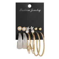 European and American couples gold-plated six sets of earrings inlaid with fashion loving shape for a week long with large circle of water drop earrings