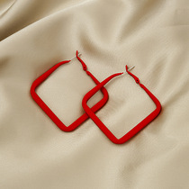 Silver needle exaggerated spray paint net red personality square frosted ear ring European and American retro color solid geometric earrings red