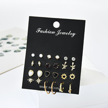 Japan-ROK New Pearl Alloy Mix Earnail Fashion Featured Female Creative Geometric Fashion Combo Suit Earrings Woman