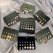 Student Temperament Fashion Long Earrings Suit Japan-ROK 100 lapped mesh red Jane for about a week with geometric mix ear nails