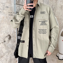 Long-sleeved shirt Mens autumn new trend ins Hong Kong style all-match casual multi-pocket tooling jacket tide brand loose