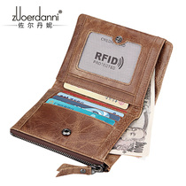 Wallet mens short personality retro wax cowhide wallet 2021 New Youth Mens wallet multi card position tide
