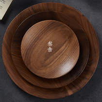 Sanshe sushi cooking plate black walnut Japanese solid wood dessert round Korean wooden nut plate dried fruit plate D2