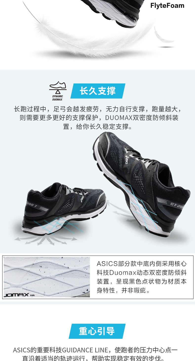 Flyte Foam长久支撑UOMAX长跑过程中,足弓会越发疲劳,无力自行支撑,跑量越大则需要更多更好的支撑保护, DUOMAX双密度防倾斜装置,给你长久稳定支撑。AS|CS部分款中底内侧采用核心科技 Lomax动态双密度防倾斜装置,呈现黑色点状物为材质本身特性,并非瑕疵omAX n重心引导ASCS的重要科技 GUIDANCE LINE,使跑者的压力中心点直沿着适当的轨亦运行,帮助实现稳定有效的步伐-推好价 | 品质生活 精选好价