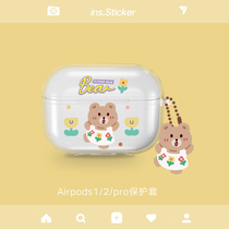 Bear airpods1 2 generation protective cover silicone Apple pro3 generation ear case transparent soft shell cute tpu