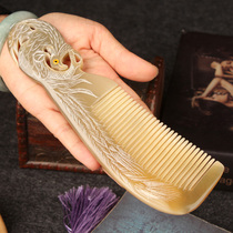 Natural white yak horn comb massage head pure large anti-static Meridian Valentines Day girlfriend gift