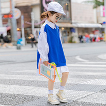 Childrens clothing girls shirt 2021 autumn new childrens foreign style mosaic shirt in college style shirt skirt tide