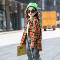 Girls Plaid Shirt Autumn 2021 New Western Style Childrens Fashion Long Sleeve Spring and Autumn Top Childrens Cardigan Tide