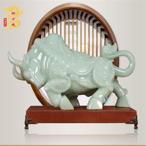 Wall Street jade cow ornaments Cow craft decorations Lucky office desktop living room Feng shui cow opening gifts