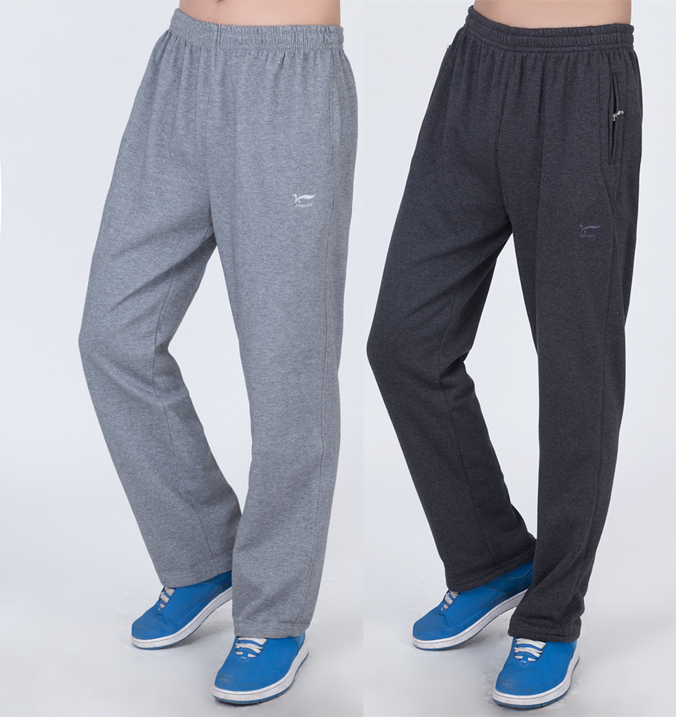 运动裤男士春秋季长裤宽松直筒棉质舒适卫裤休闲裤长裤男装晨练裤_不