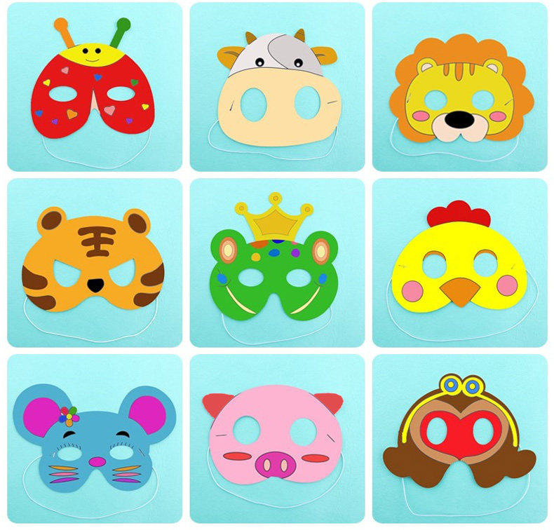 卡通动物面具 儿童涂鸦手绘空白卡纸幼儿园手工diy绘画涂填色面具