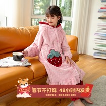 Girl Coral Suede Pyjamas Thickening Girl winter Home Clothing Suit CUHK Child Styling Flannel Long Sleeping Robe