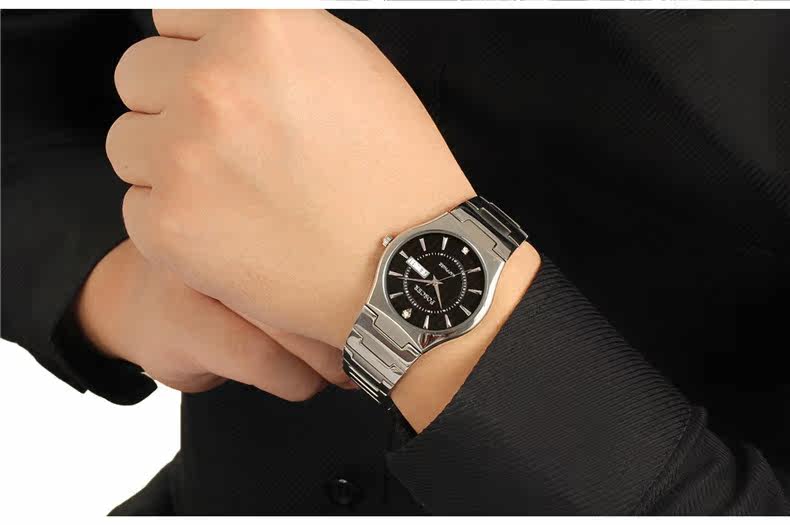 正品poscer/宝时捷手表男士石英表钢带超薄男表防水双日历8145m