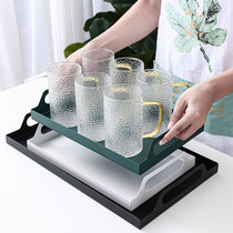 Rectangular color storage tray with handle wrought iron tray light luxury jewelry plate dark green household water Cup tray ins