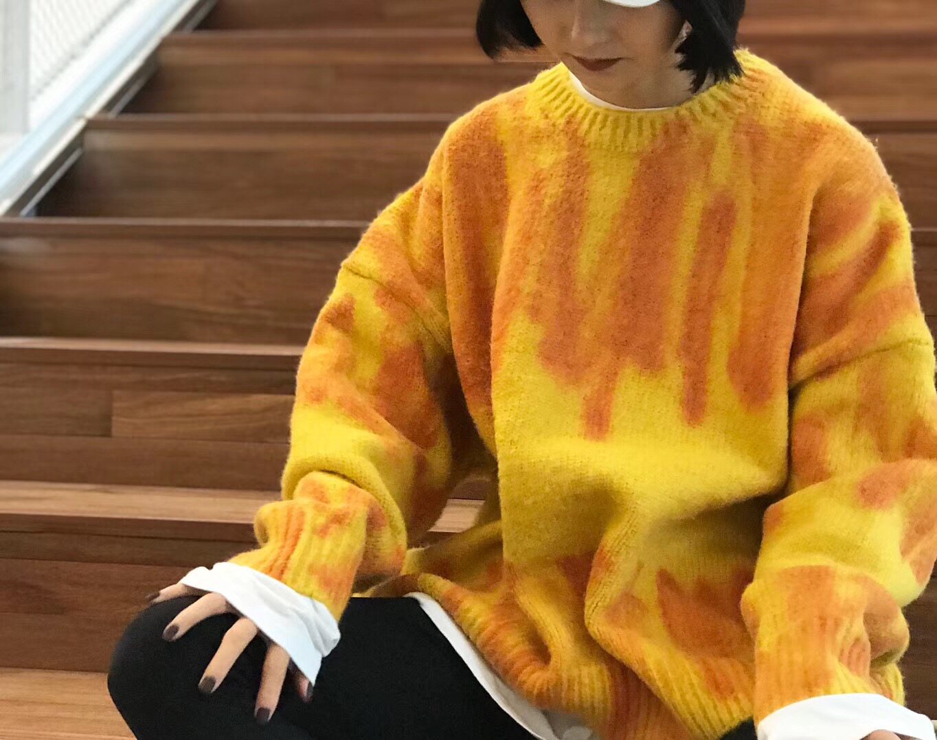 hideout 极简重工艺高质感厚实慵懒复古喷染设计感马海毛针织毛衣